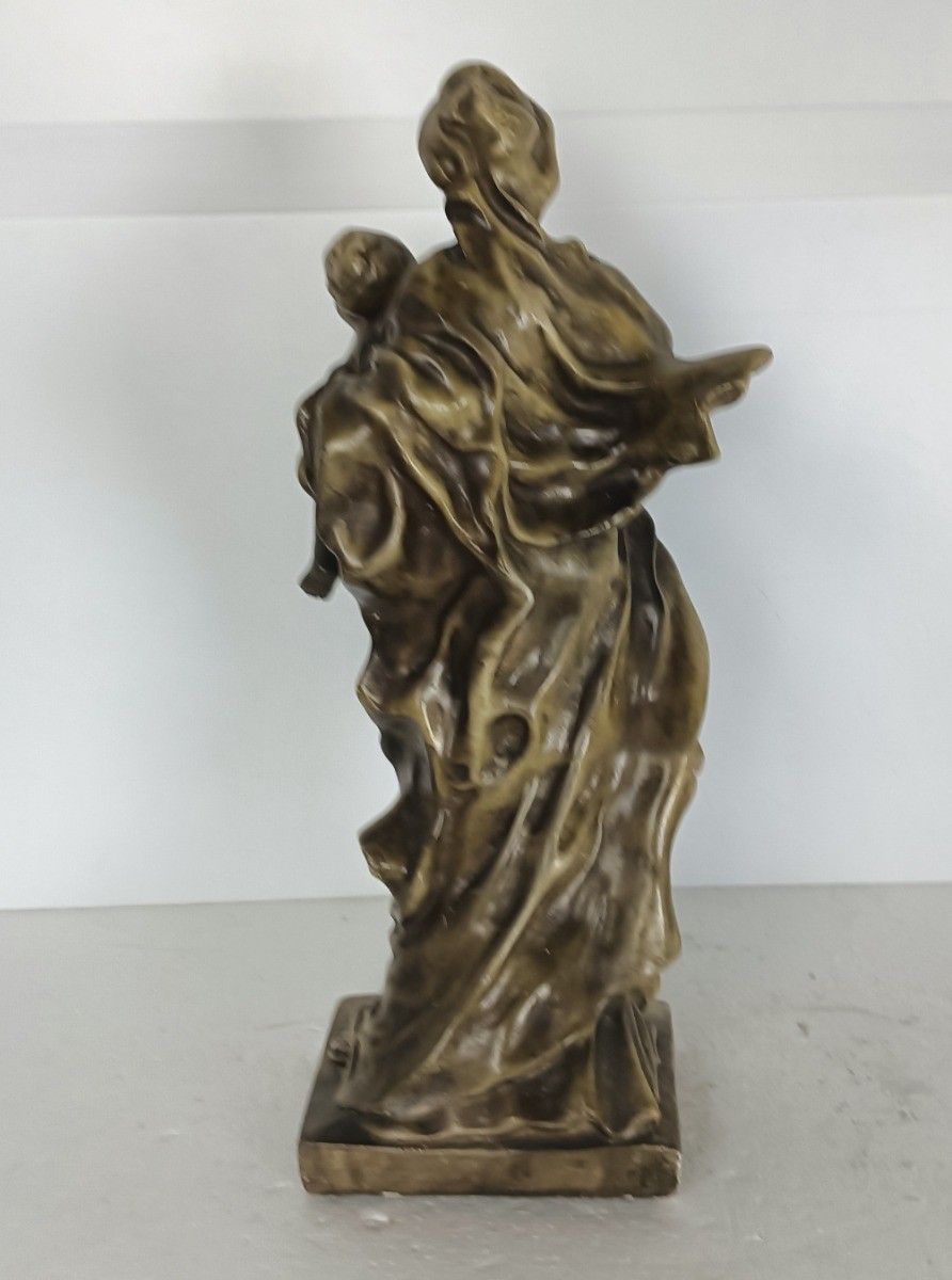 Large  Virgin Mary Our Lady Madonna Plaster  Statue  Gold Colored Infant Child R photo vintage