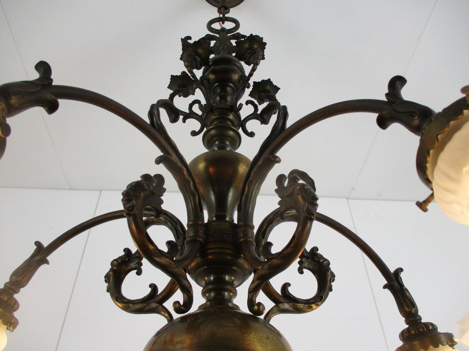 Antique Flemish Dutch Double Chandelier 5 Arms Lights Bronze Brass  Eagles Gothi photo vintage