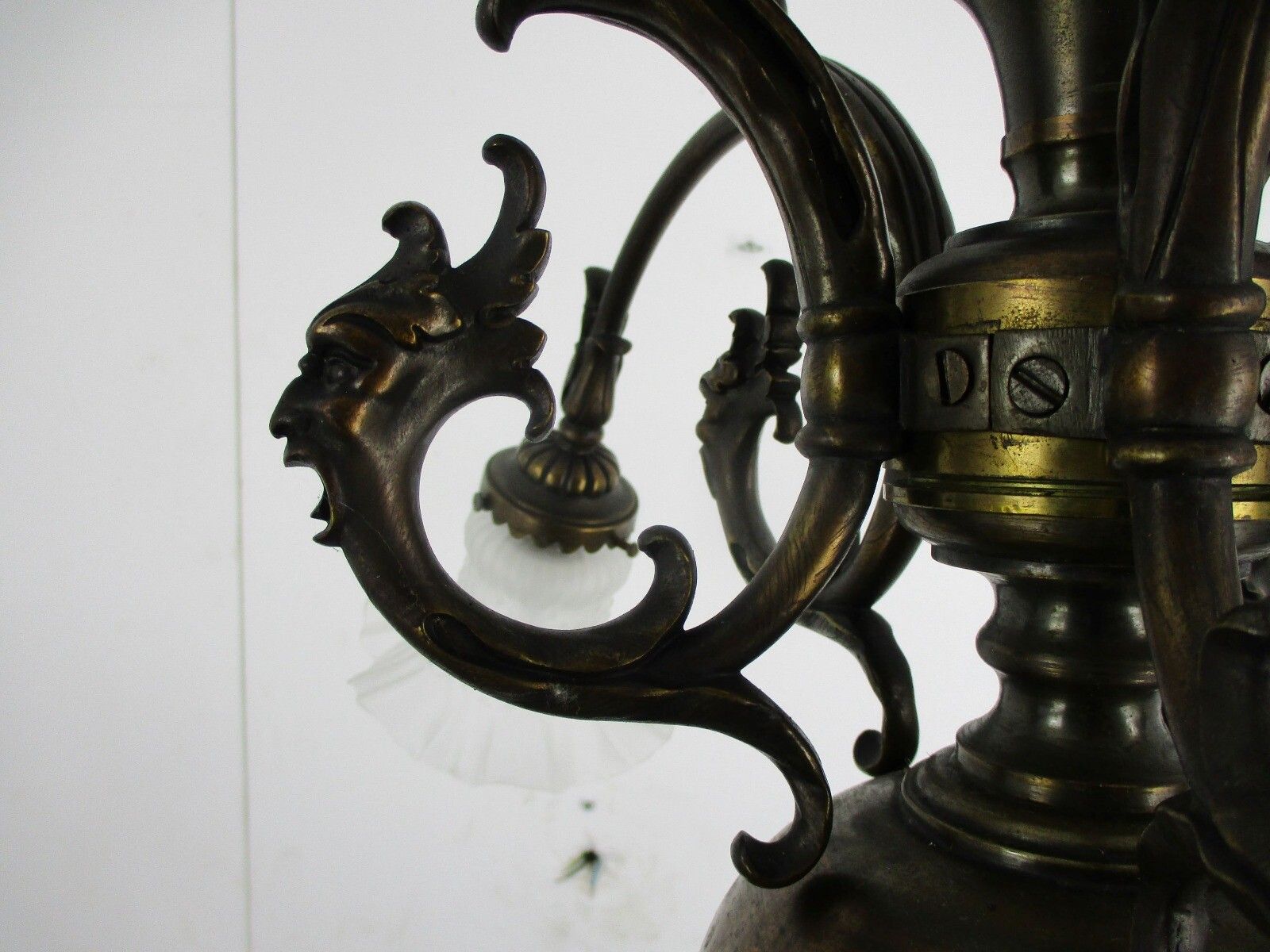 photo for sale Antique Flemish Dutch Double Chandelier 5 Arms Lights Bronze Brass  Eagles Gothi