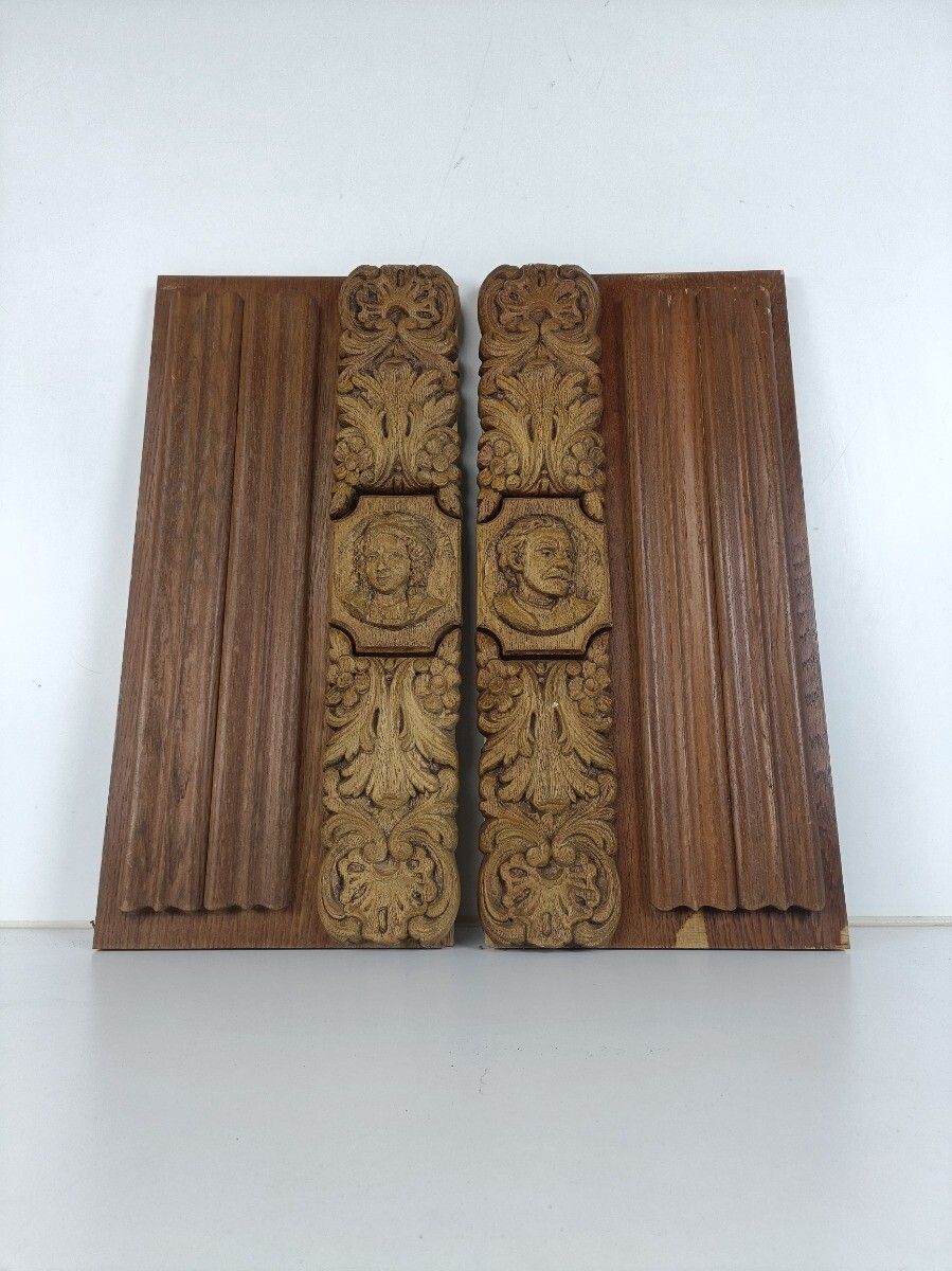 Pair Hand Carved Wood Resin Pediment Ornate Architectural Reclaimed Salvage Pane photo furniture