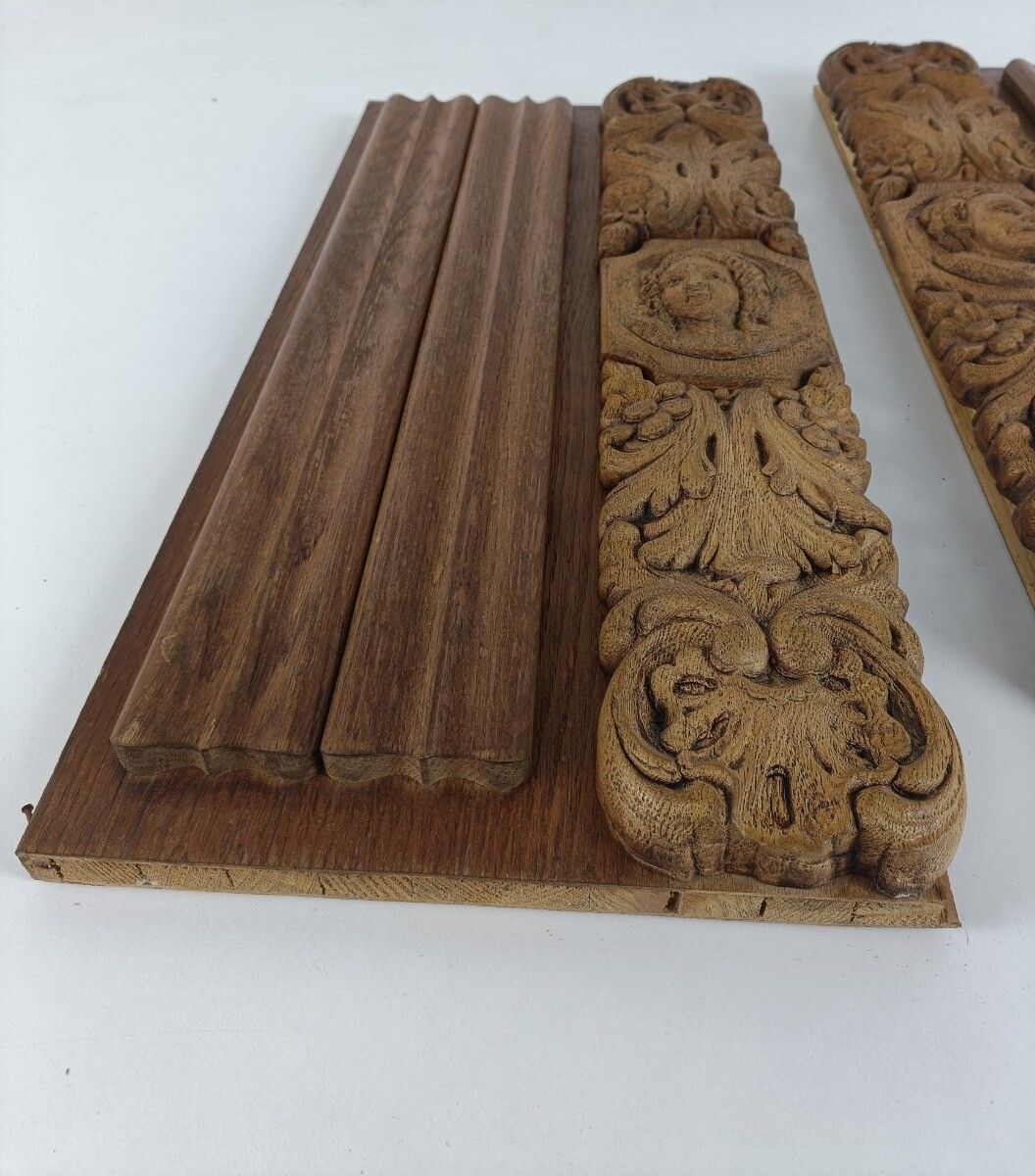 Pair Hand Carved Wood Resin Pediment Ornate Architectural Reclaimed Salvage Pane photo buy
