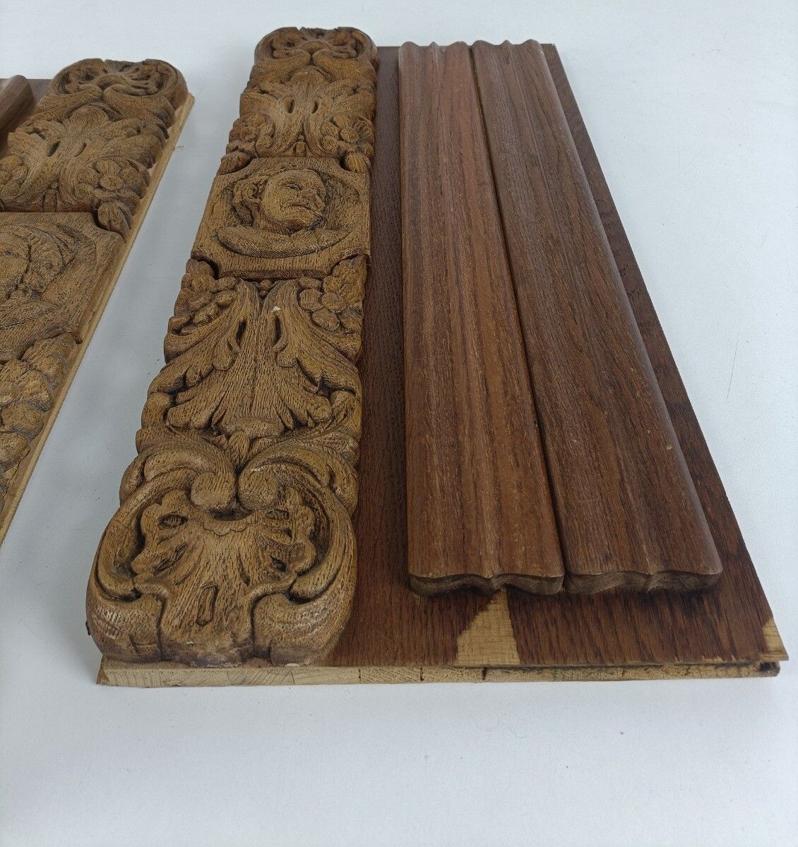 Pair Hand Carved Wood Resin Pediment Ornate Architectural Reclaimed Salvage Pane photo vintage