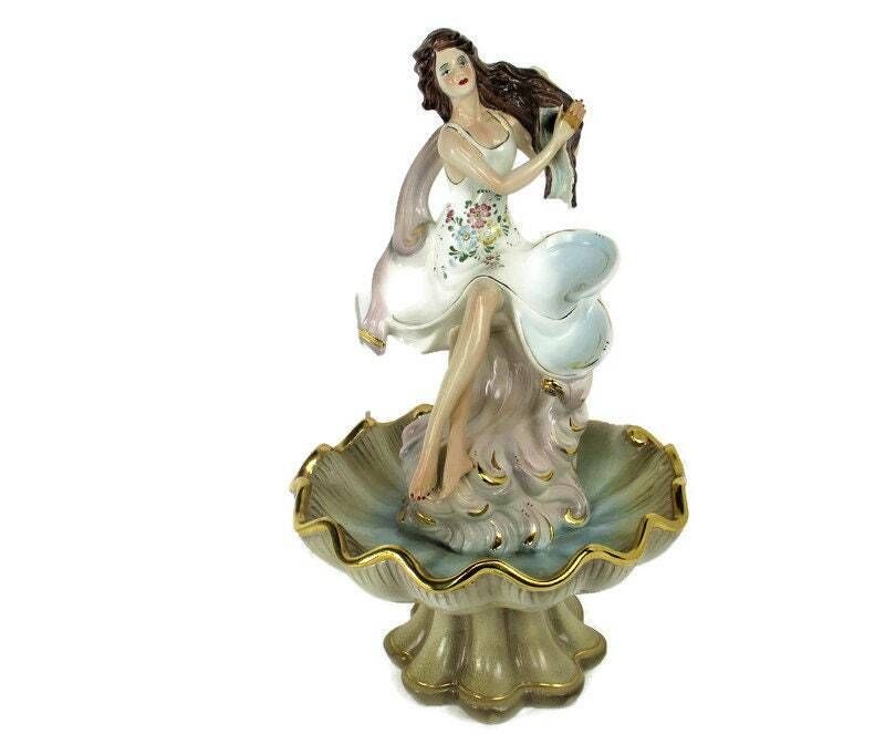 Fountain Ceramic Faience Porcelain Figurine Beautiful Young Woman Nymph Large Be