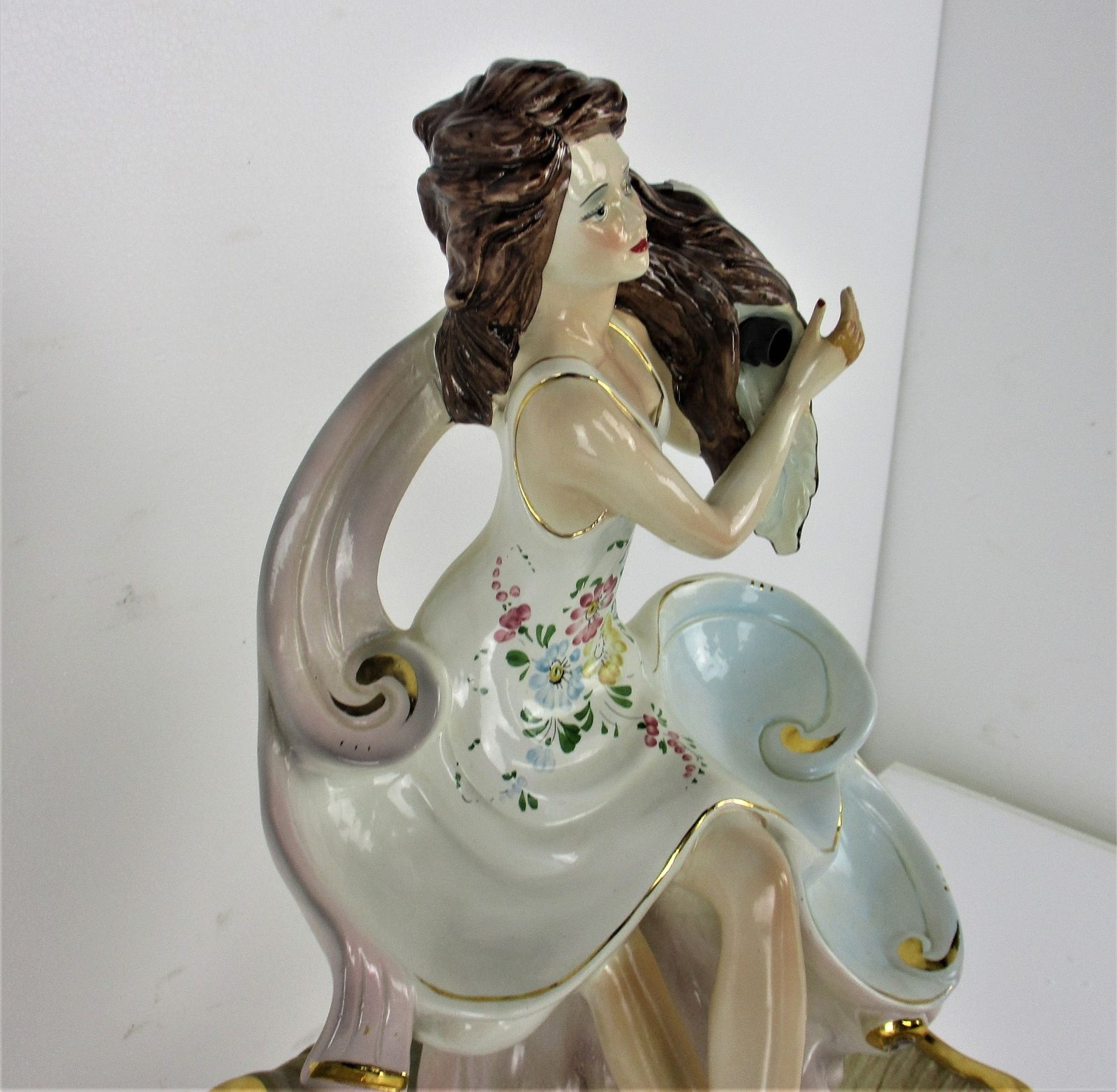 Fountain Ceramic Faience Porcelain Figurine Beautiful Young Woman Nymph Large Be photo 121.0