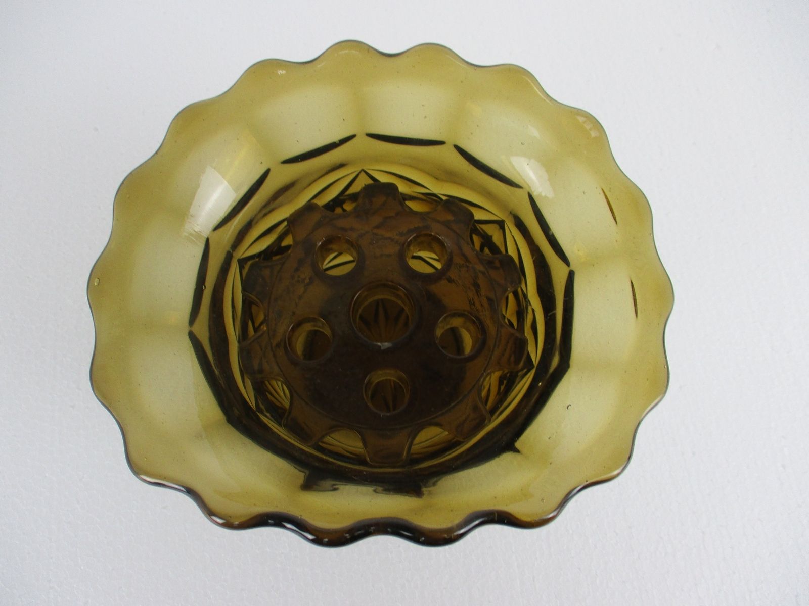 Art Deco Amber Flower Holder Pique Fleurs Art  Glass Vase 2 Pieces photo vinterior