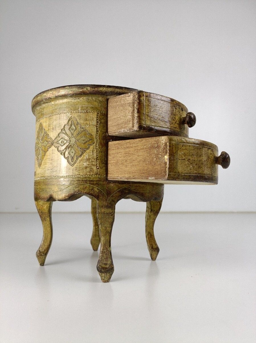 Small Italian Mid Century Hollywood Regency Florentine Jewelry Trinket Box Cabin photo vintage