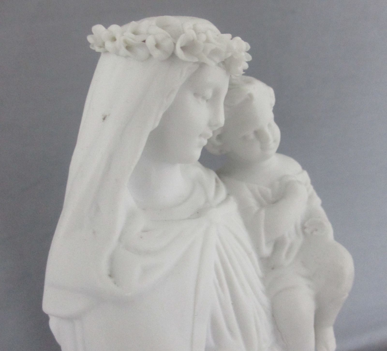 Antique Bisque Porcelain Statue Virgin Our Lady Mary Madonna With Infant Jesus F photo for sale
