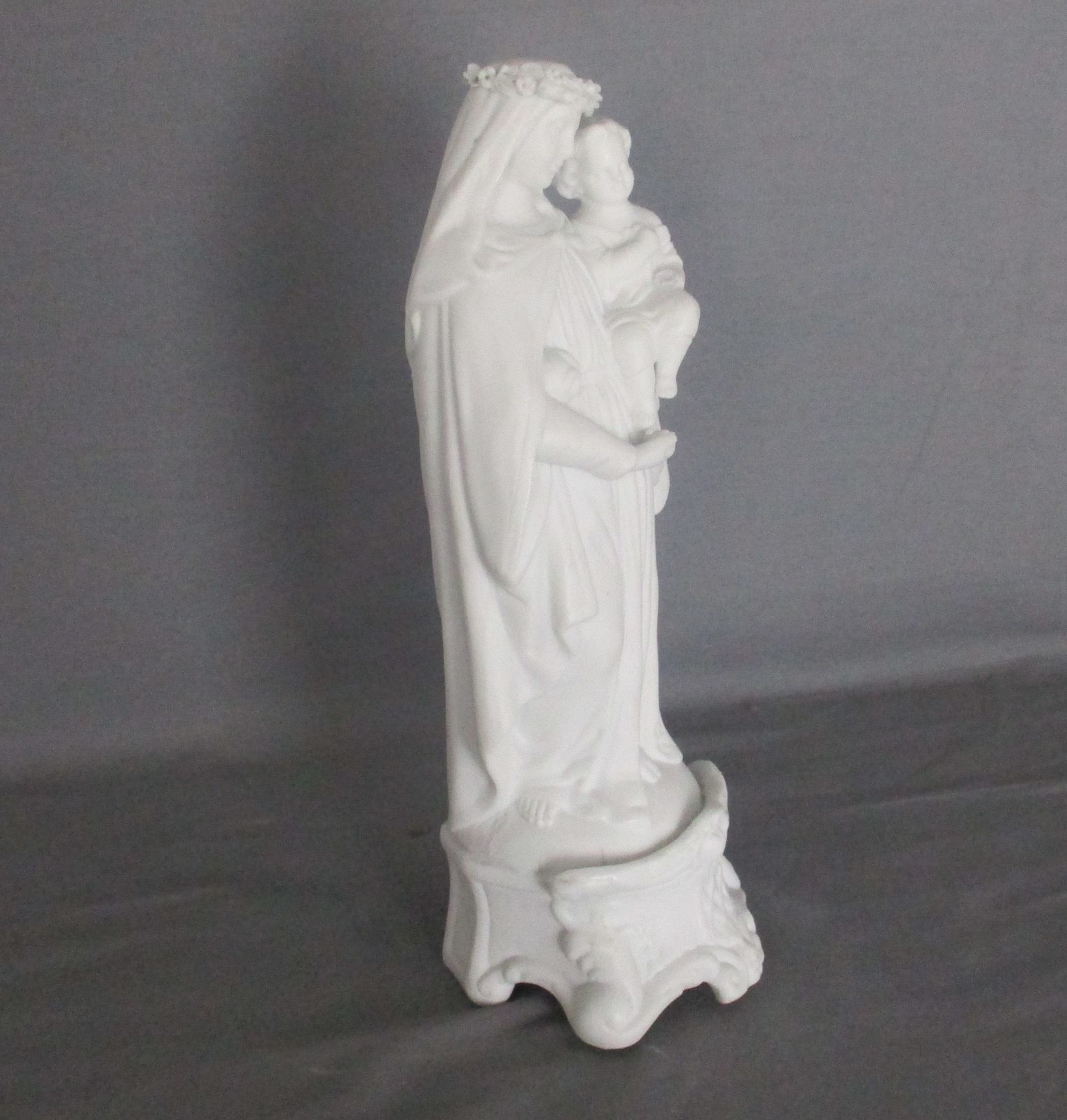 Antique Bisque Porcelain Statue Virgin Our Lady Mary Madonna With Infant Jesus F photo Art
