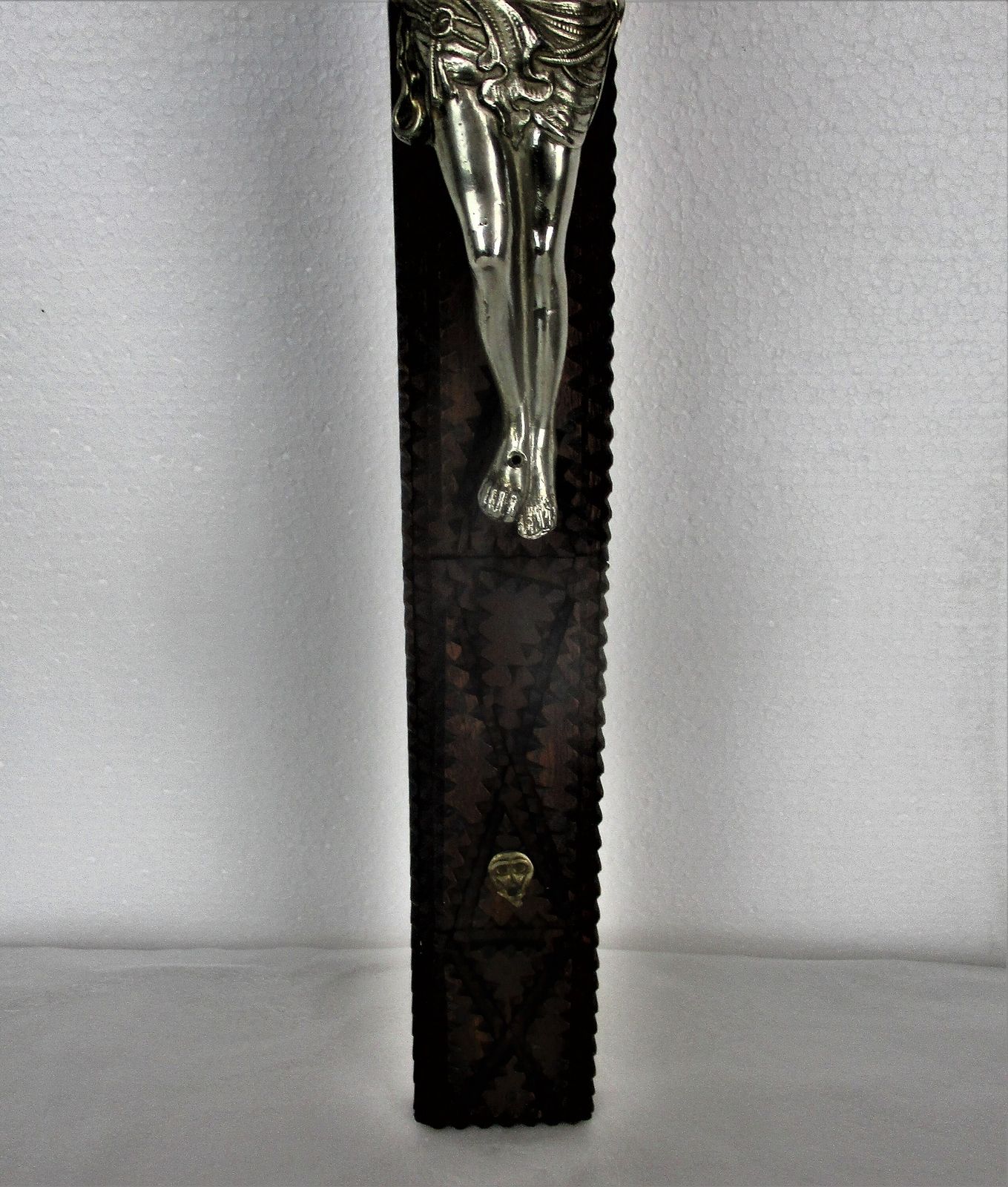 Large Tramp Trench Tramp Folk Art Hanging Hand Carved Wooden Crucifix Spelter photo Art