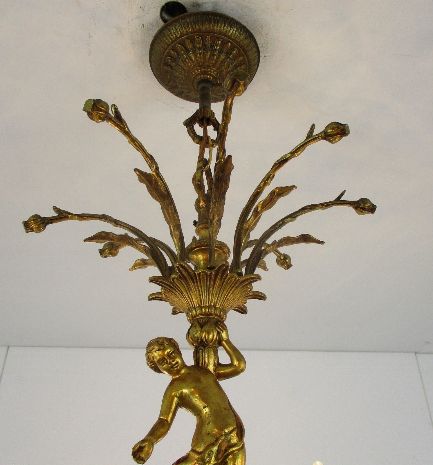 French Gilded Bronze Chandelier Impressive Art Nouveau Putti 6 Lights H Regency photo 743.0