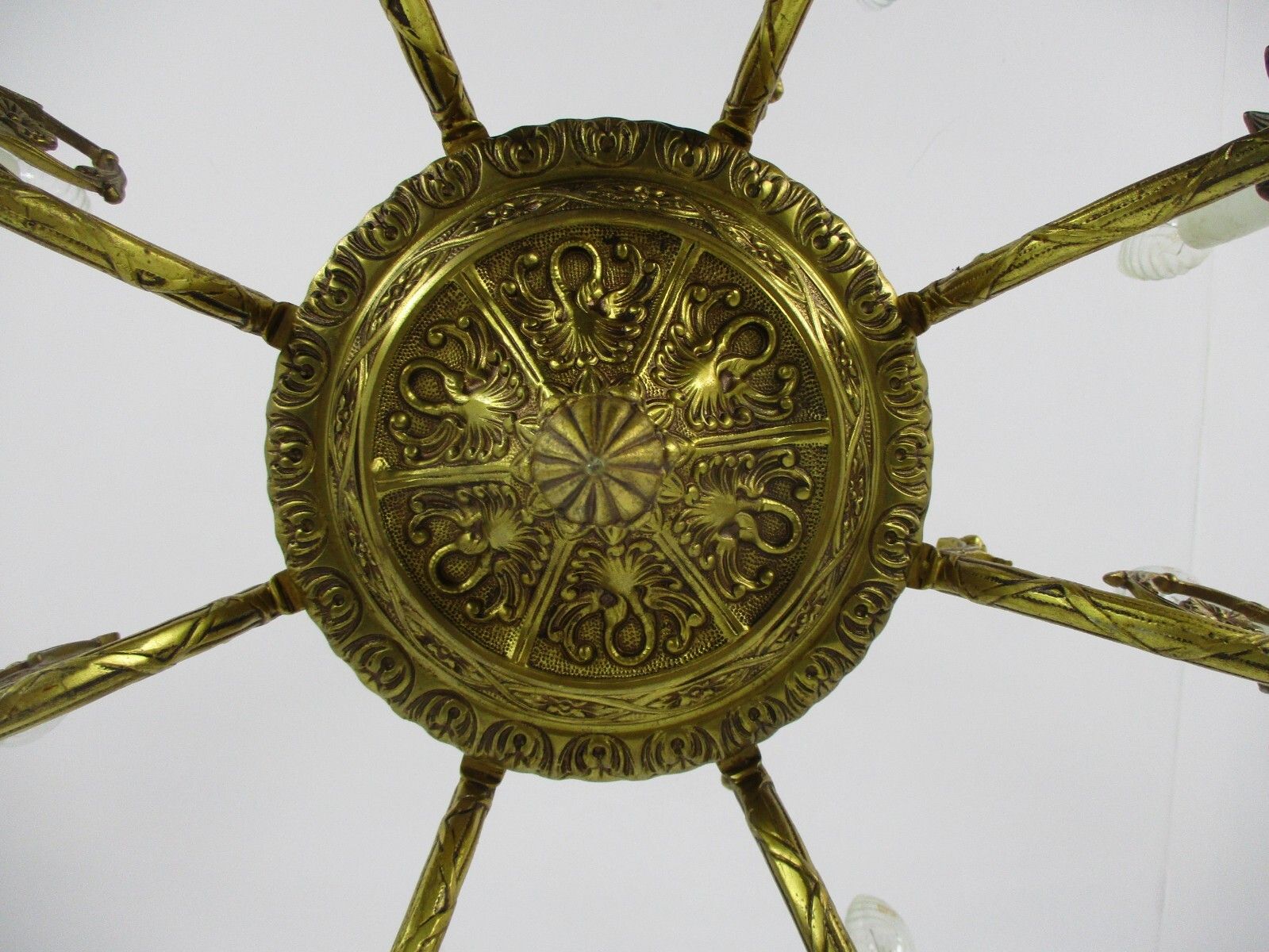 photo for sale French Gilded Bronze Chandelier Impressive Art Nouveau Putti 6 Lights H Regency