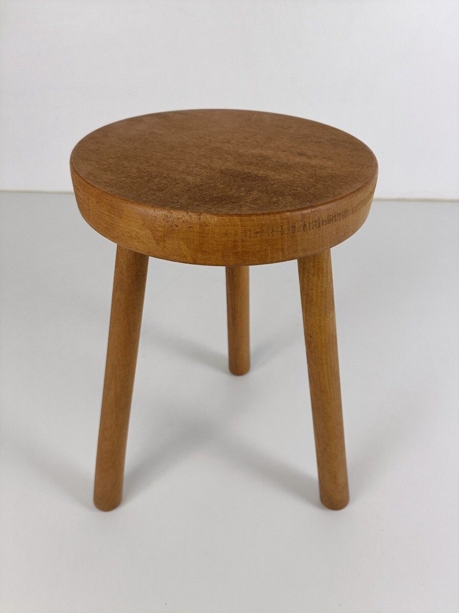 Vintage  Hand Carved Wood Milking Stool Pedestal Table Pedestal Barn Style Farmh photo Furniture