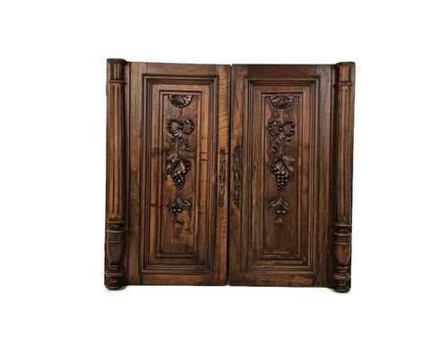 Pair Door Panels Antique Pillars Carved Wood Antique Reclaimed Architectural Sal