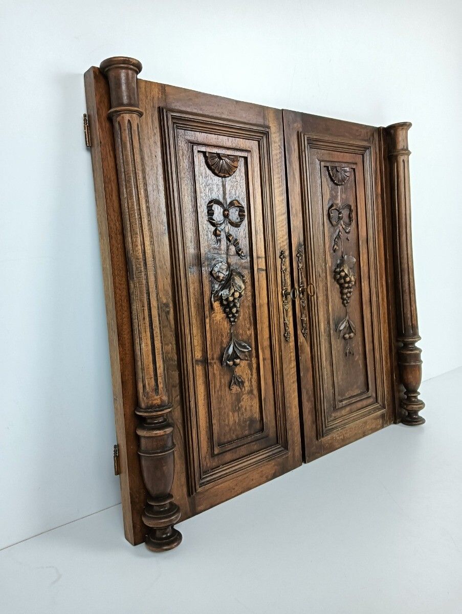 Pair Door Panels Antique Pillars Carved Wood Antique Reclaimed Architectural Sal photo for sale