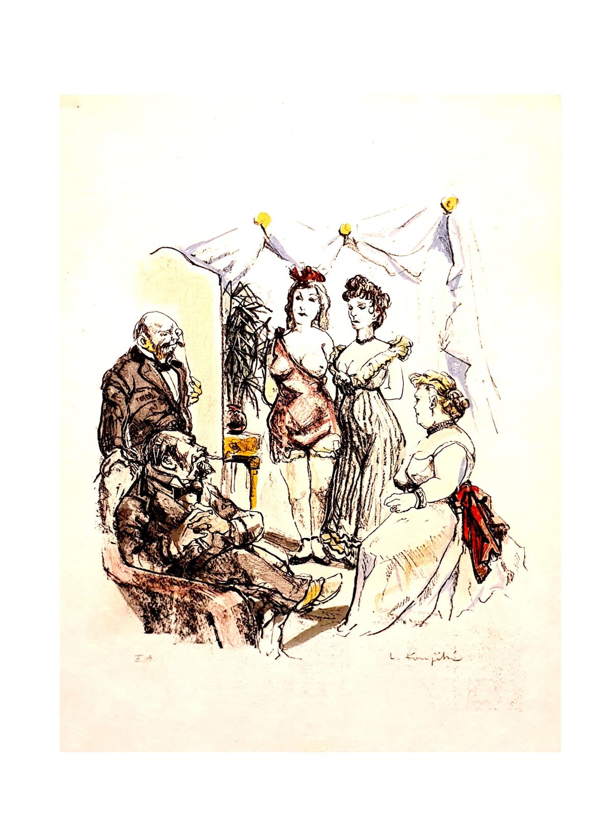 Léonard Tsugouharu Foujitaleonard Foujita   House Of Delights   Original Signed Lithographcirca 1960 photo furniture