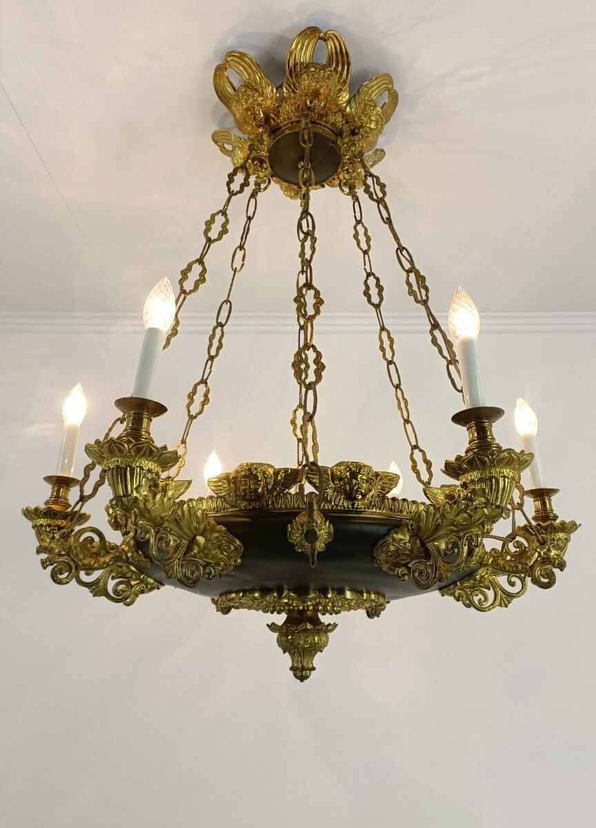 Neo Classic Bronze Doré French Empire Chandelier 18th Century Xxl Huge Stunning photo vinterior