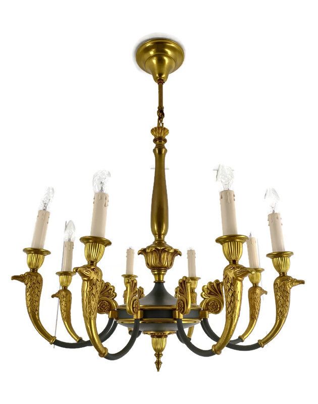 Bronze Doré Brass Antique Art Nouveau Empire Chandelier France 8 Lights Gorgeou