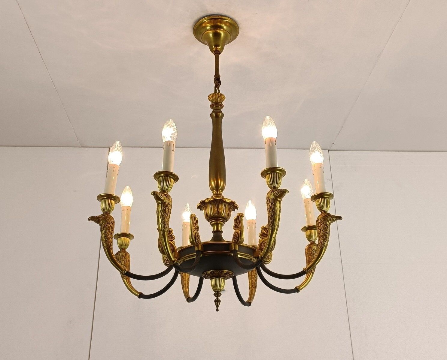 Bronze Doré Brass Antique Art Nouveau Empire Chandelier France 8 Lights Gorgeou photo furniture