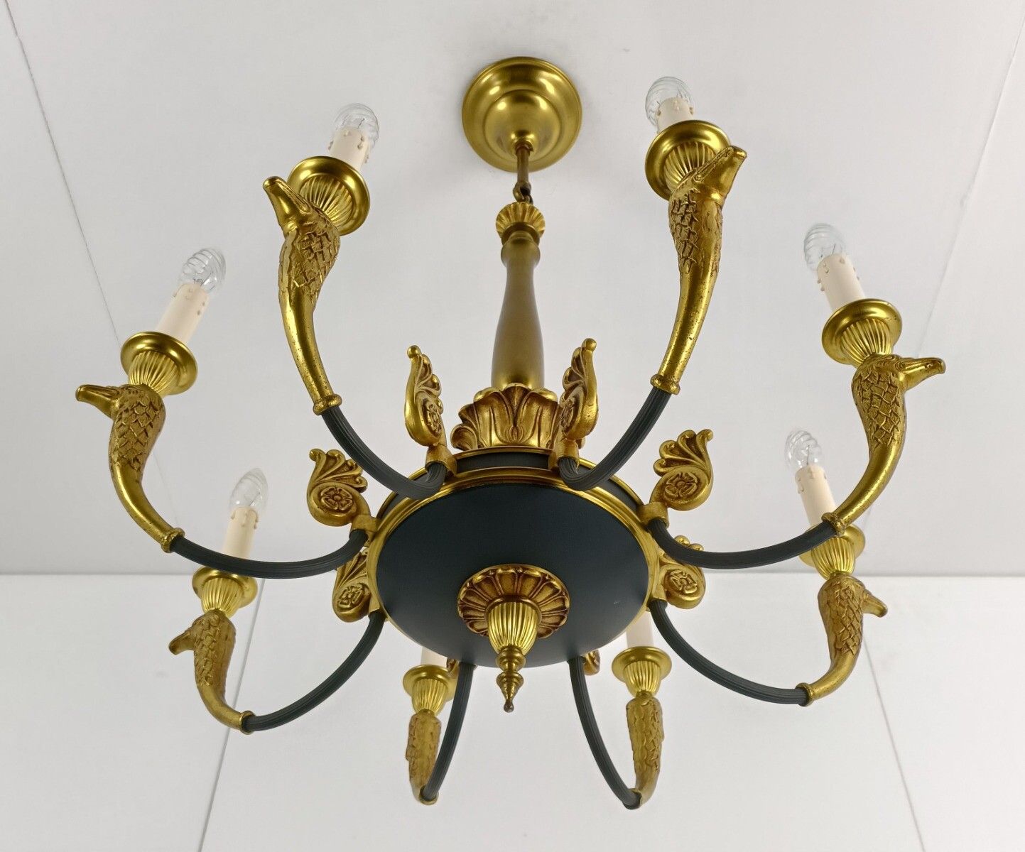 Bronze Doré Brass Antique Art Nouveau Empire Chandelier France 8 Lights Gorgeou photo vintage