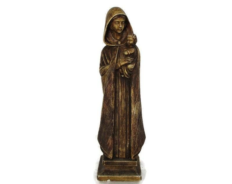 Statue Virgin Mary Madonna Infant Child Plaster Marked Arnova Art Deco Style 199