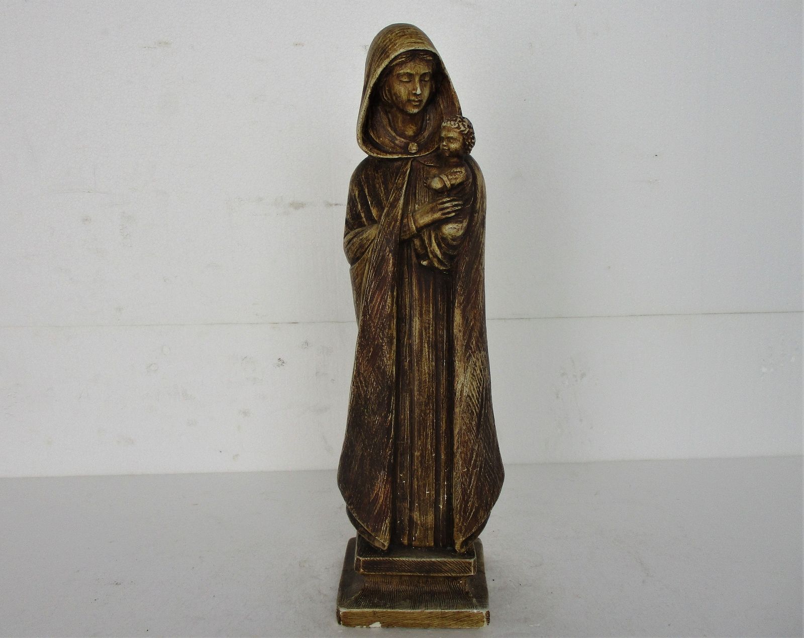 Statue Virgin Mary Madonna Infant Child Plaster Marked Arnova Art Deco Style 199 photo furniture