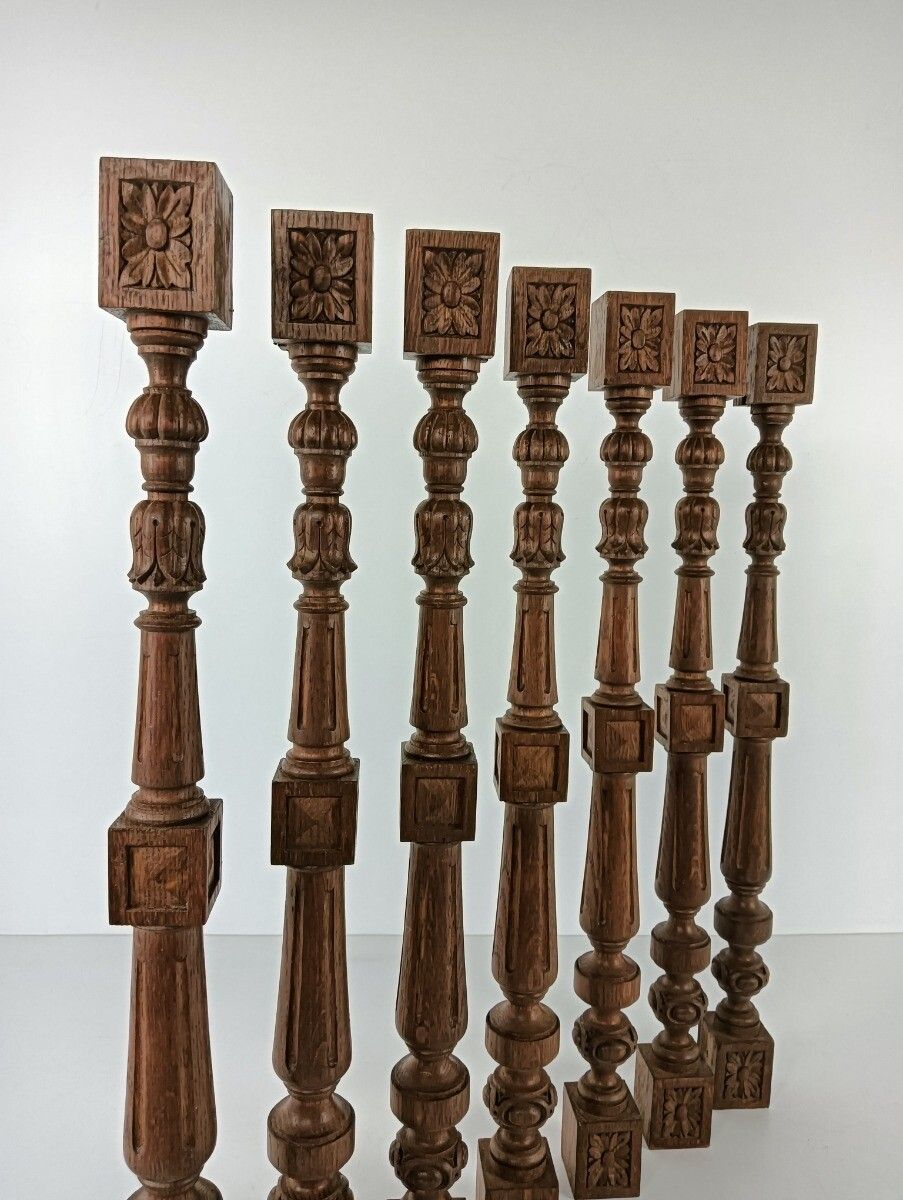 Set Of 7 Corbels Poles Finials, Salvaged Architectural Carved Wood Antique Recla photo Home Decor