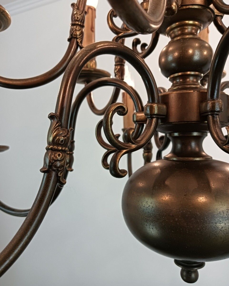 photo furniture Flemish Dutch  Chandelier 12 Arms Lights Brass Gorgeous Htf Vintage Two Tier Vin