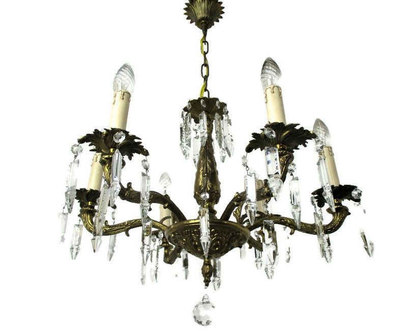 6 Arm Lights Chandelier Revival French Empire Style Brass Ornate Prisms Wow