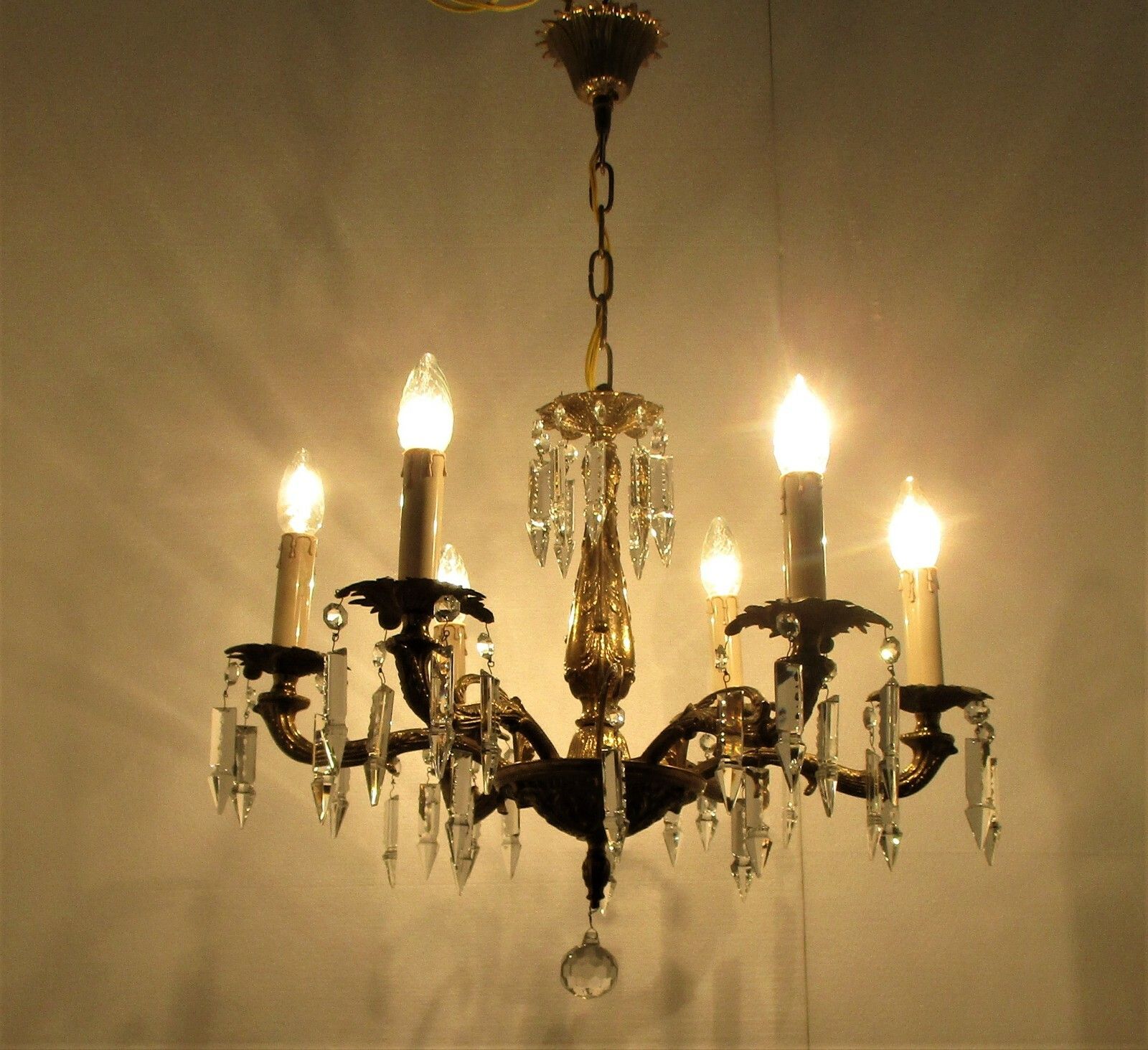 6 Arm Lights Chandelier Revival French Empire Style Brass Ornate Prisms Wow photo 353.0
