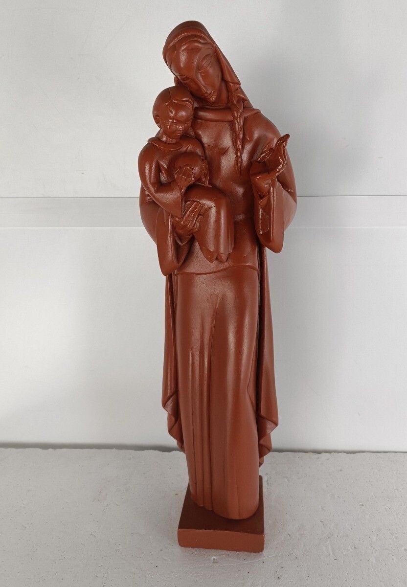 Large Art Deco Antique Statue Virgin Mary Madonna With Infant Albert Poels photo furniture