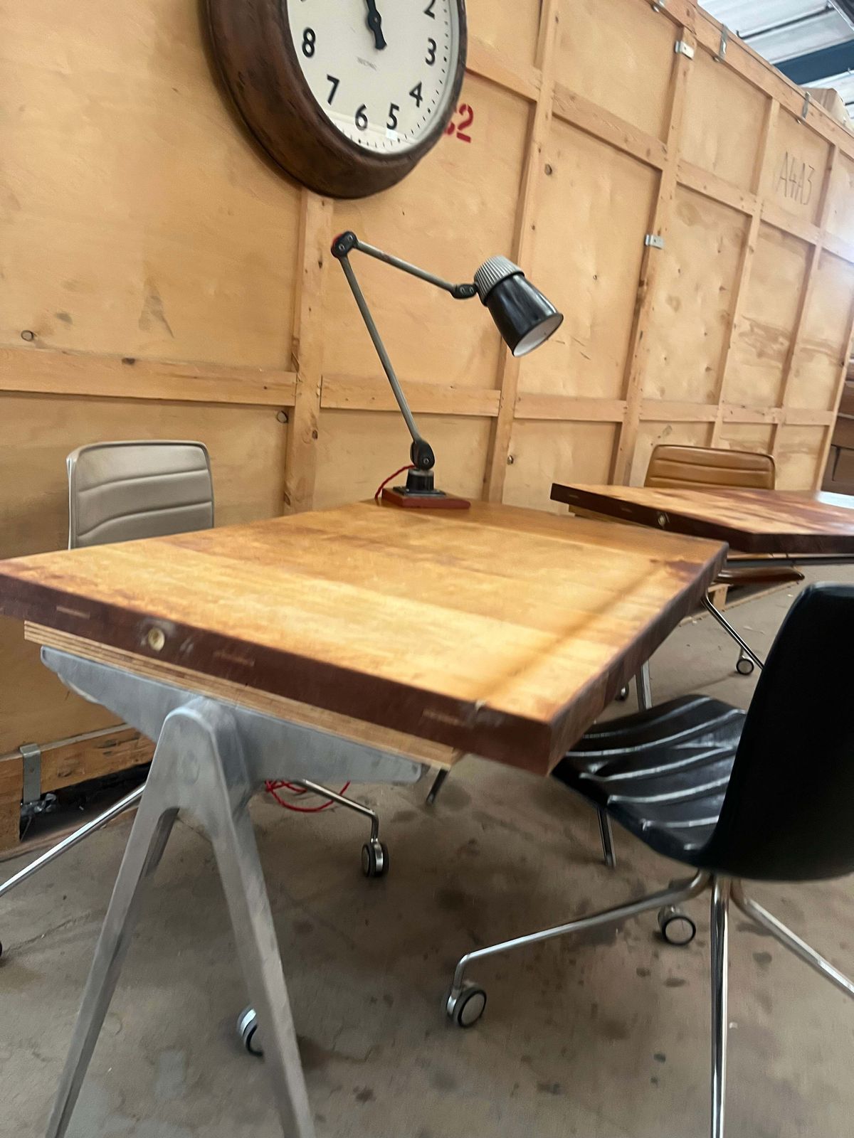 1950s James Leonard Compass Leg Desk With Reclaimed Oak Top photo for sale