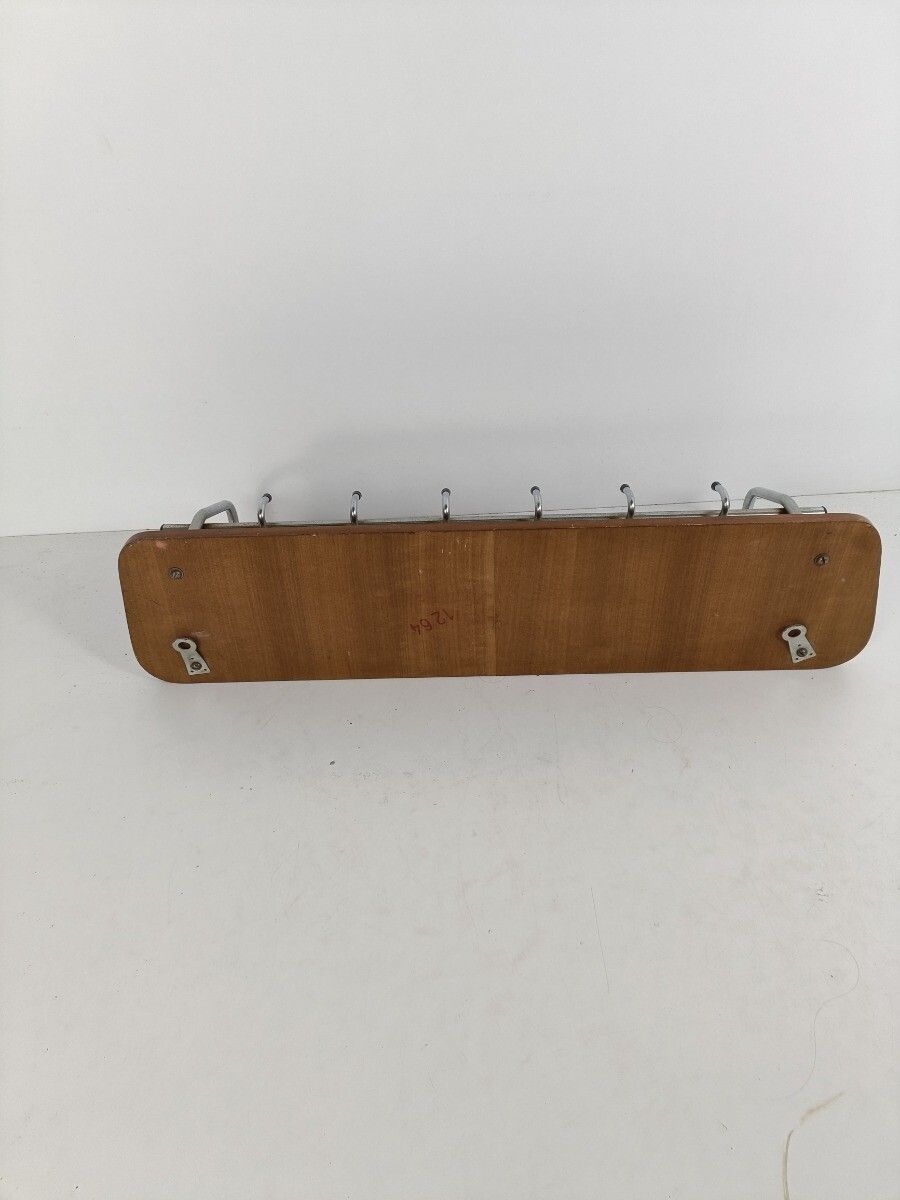 Vintage Mid Century Chrome Wood Coat Hat Rack Railroad Pop Art  Modernist Funky photo vintage