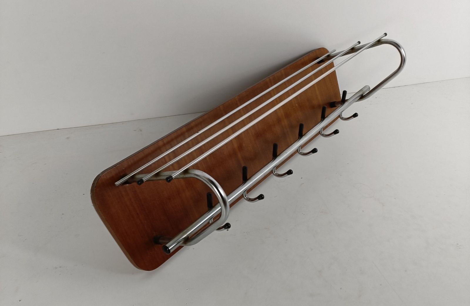 photo furniture Vintage Mid Century Chrome Wood Coat Hat Rack Railroad Pop Art  Modernist Funky