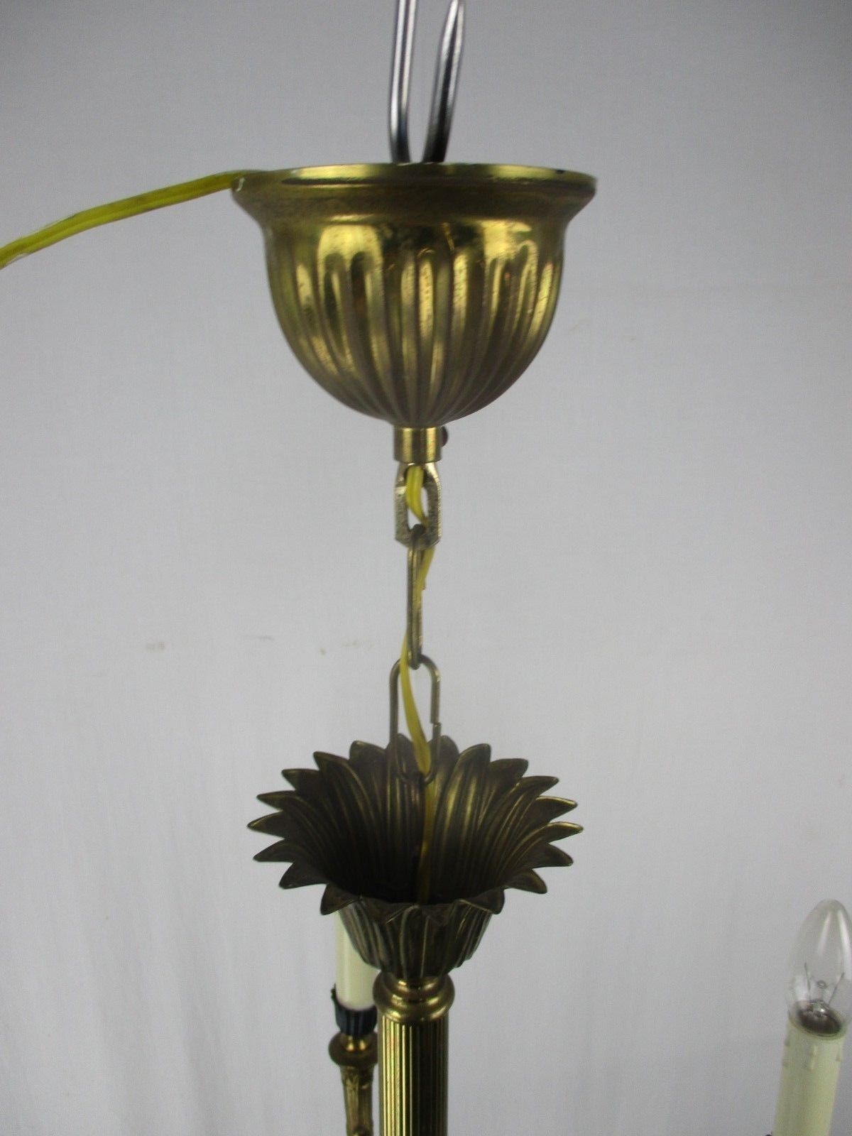 photo furniture French Empire Pan Chandelier Green Wood Tole Brass 5 Arms Hollywood Regency