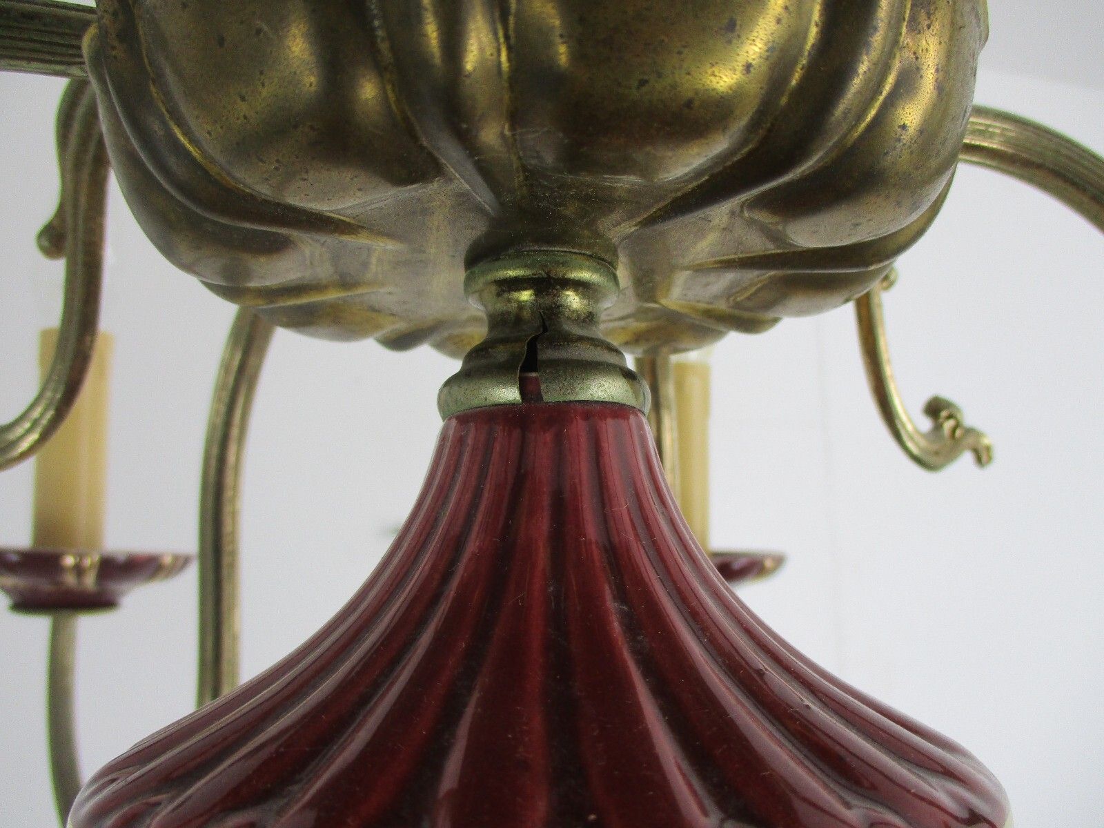 Chandelier 6 Arms Lights Ceramic Porcelain Ceramic Brass Italian Style Flowers photo Lighting