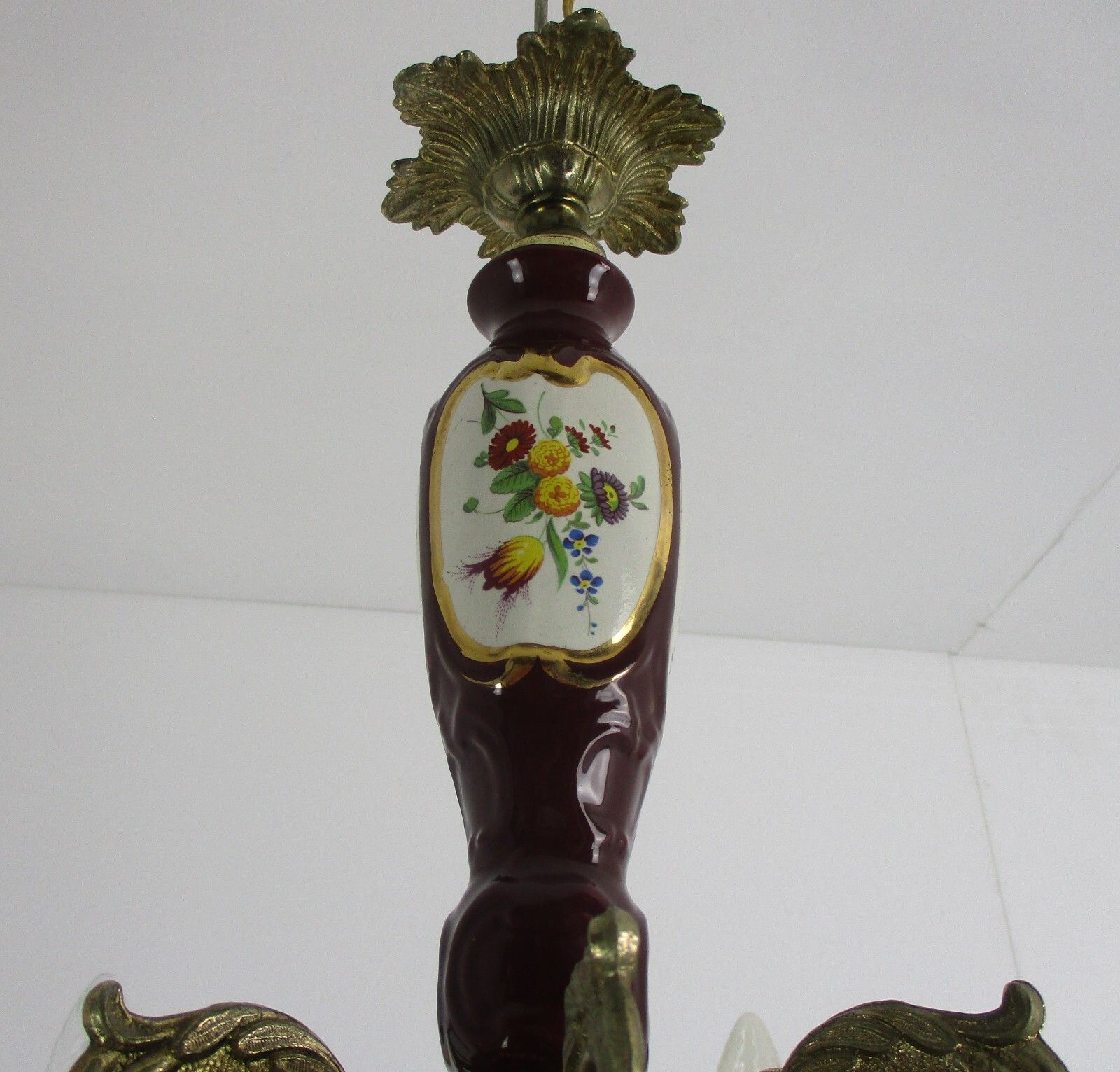 Chandelier 6 Arms Lights Ceramic Porcelain Ceramic Brass Italian Style Flowers photo buy