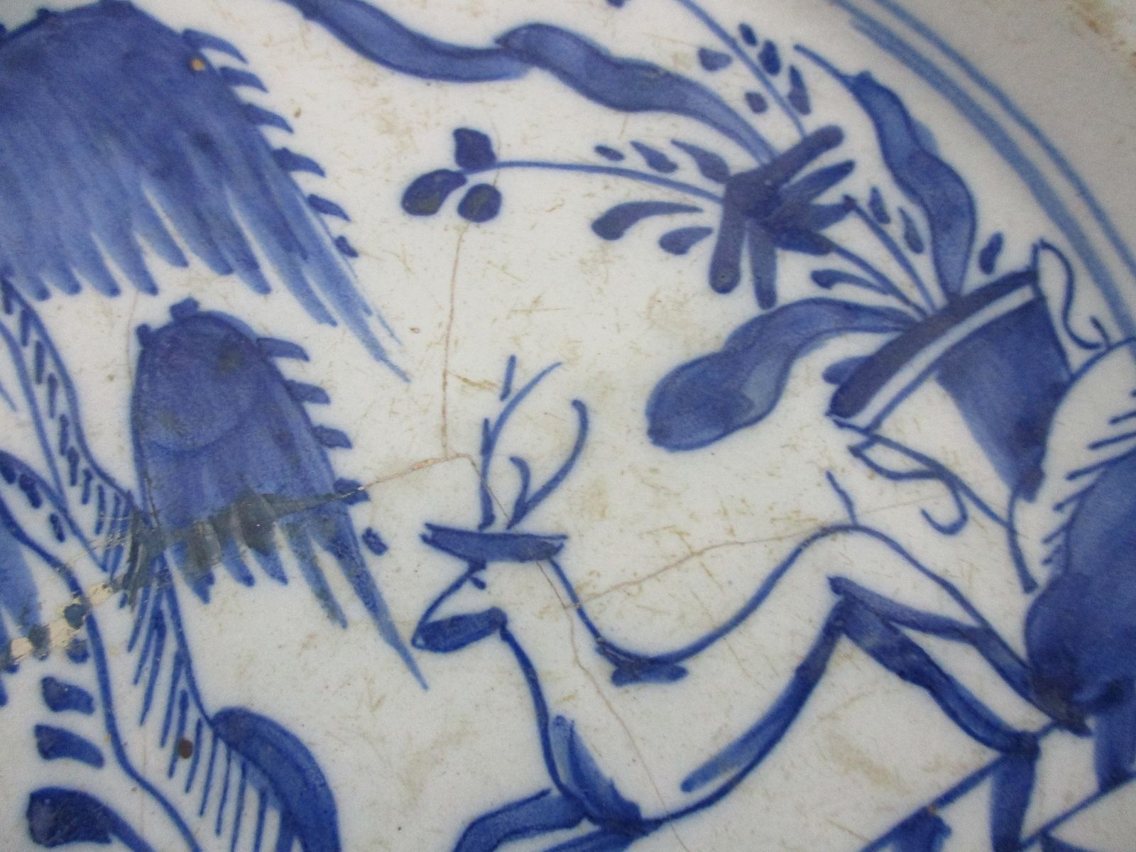 19th Century Delft Wall Hanging Charger Plate Blue White Antique Deer photo 117.0
