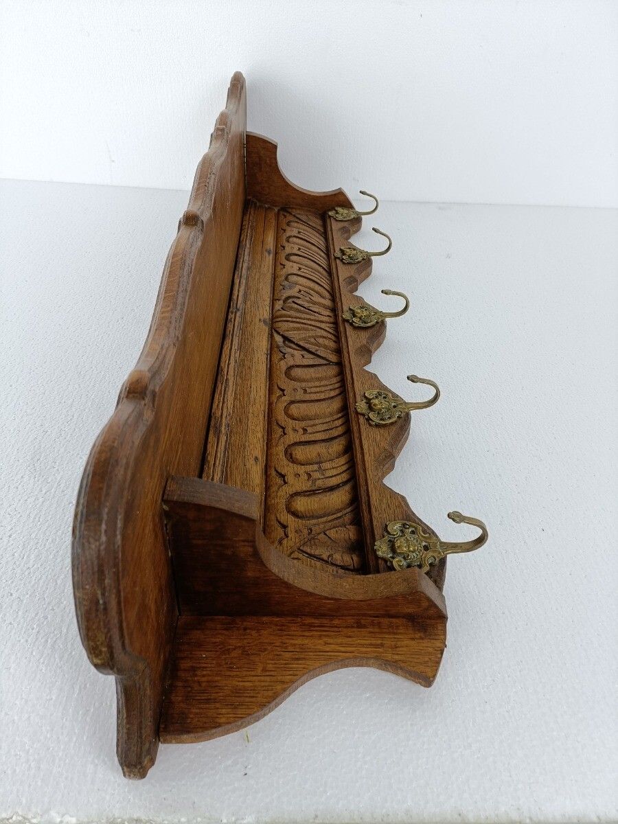 Xl Hand Carved Wood French Oak Coat Hat Kitchen Hallway Rack Antique photo 405.0