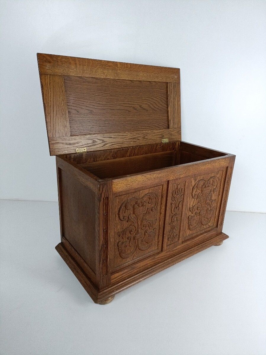 Antique Wedding Chest Flemish French Ornate Hand Carved Wood Fish Fruit Carvings photo 607.0