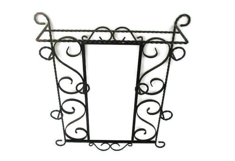Vintage Funky French Wrought Iron Coat Hat Wall Rack Picture Mirror Frame Countr