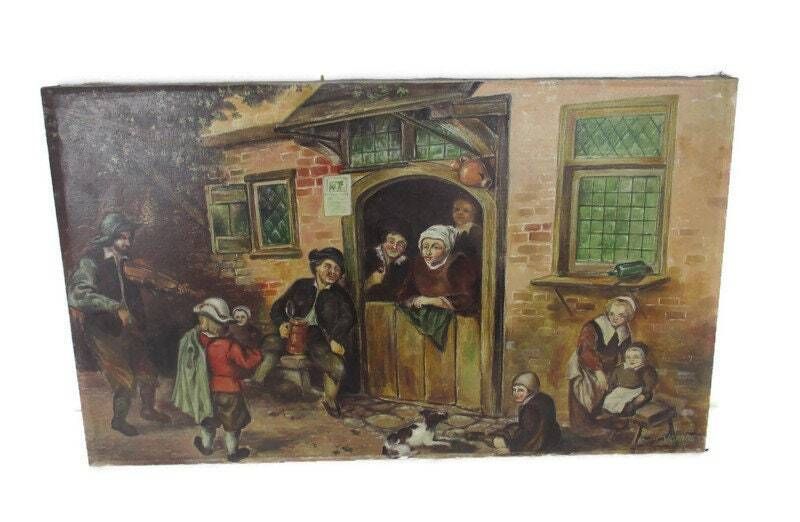Oil Painting  On Canvas Pub Cafe In Den Hont Signed F. Van Garsse