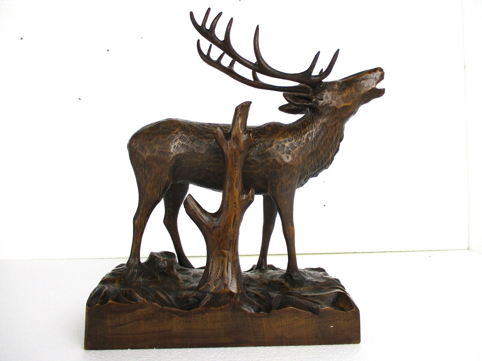 Black Forest Sculpture Figurine Hand Carved Deer Roe Buck Stag Marked photo for sale