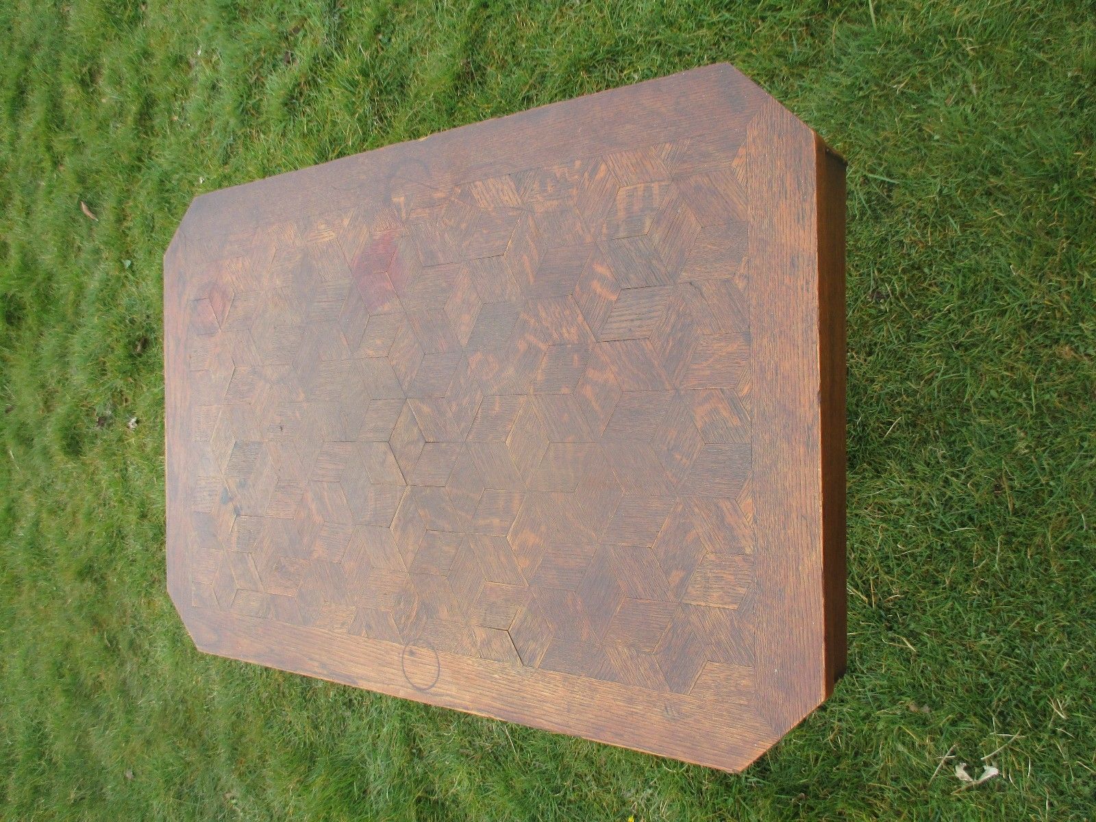 photo furniture Antique Table Display Cabinet In One Inlay Carved Oak Beveled Glass Htf Wow