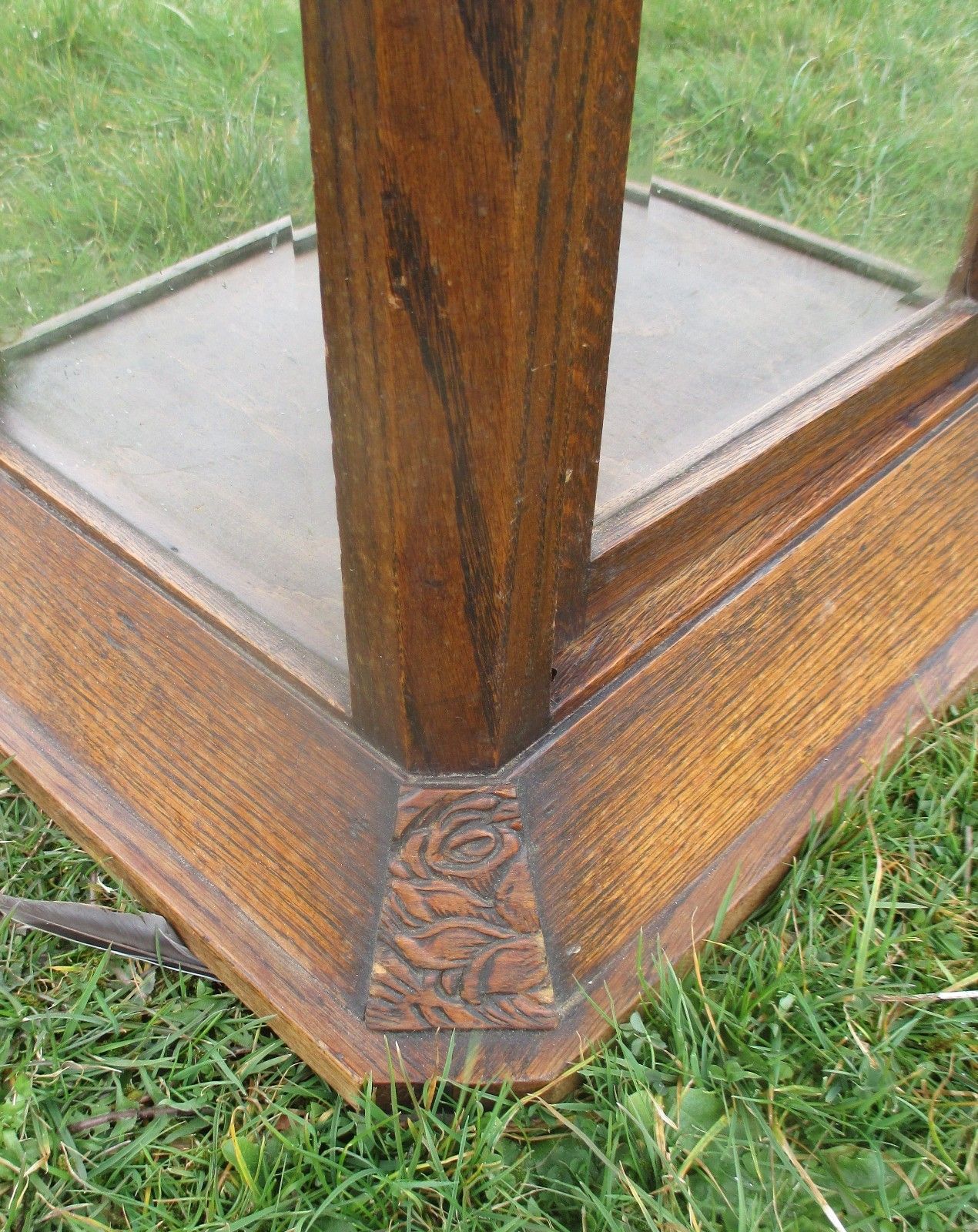Furniture Antique Table Display Cabinet In One Inlay Carved Oak Beveled Glass Htf Wow photo