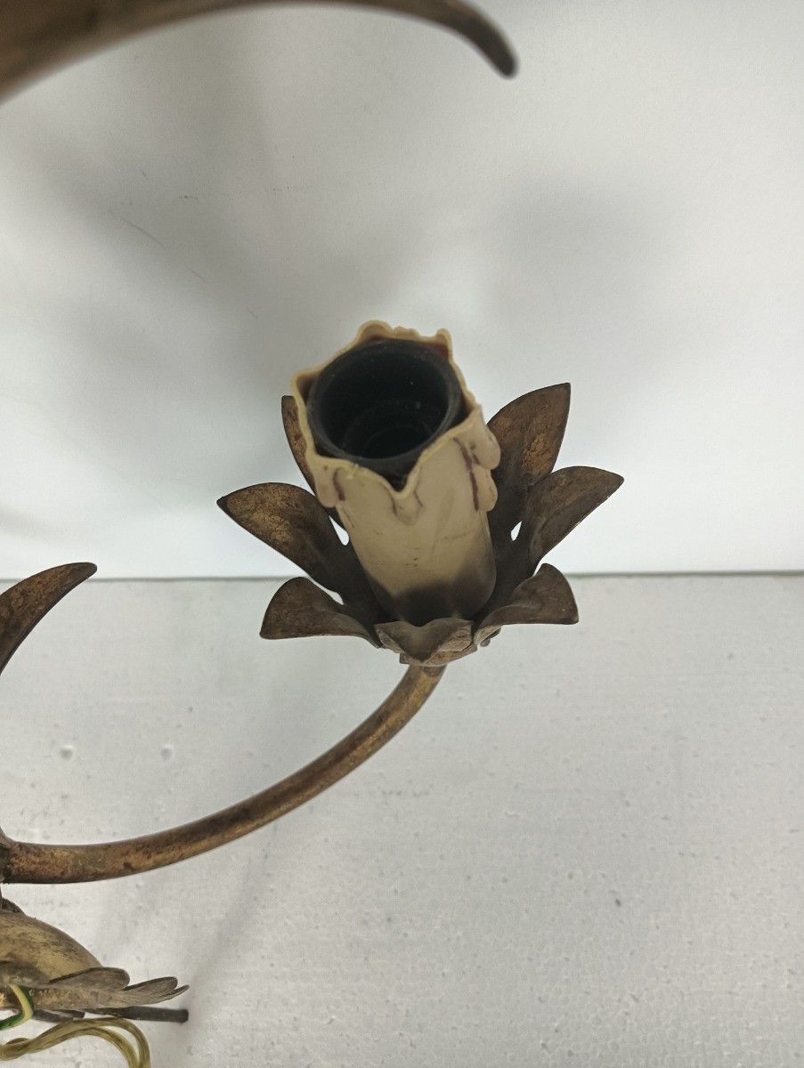 Mid Century Modern Wall Sconce Gold Metal Hollywood Regency Sheaf Of Wheat Gorge photo for sale