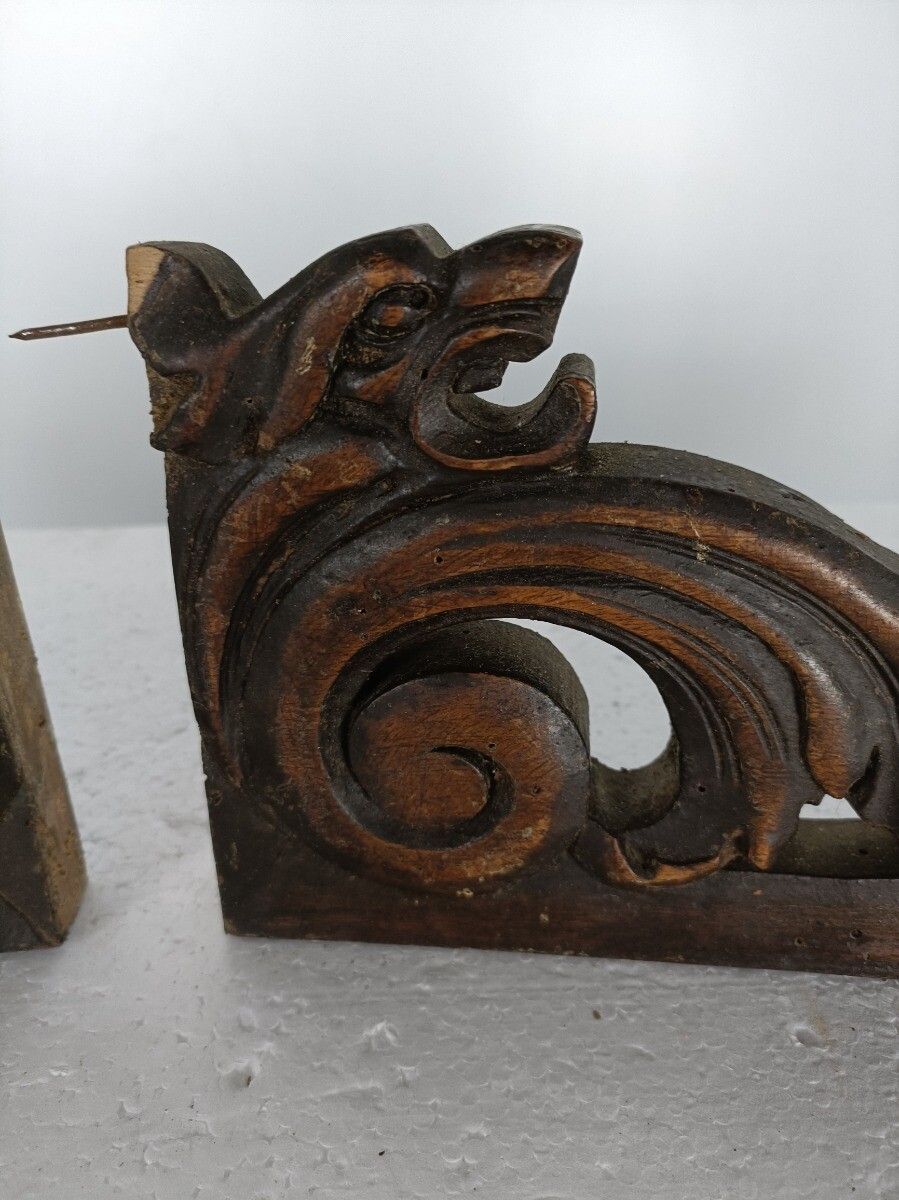 Antique Pair Corbels Hand Carved Wood  Architectural Reclaimed  Salvaged Lions G photo furniture