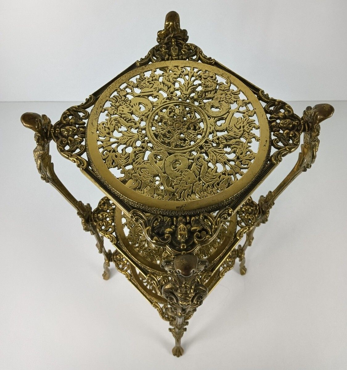 photo furniture Ornate French Brass Pedestal Table Plant Stand 3 Tier Hollywood Regency  Style V