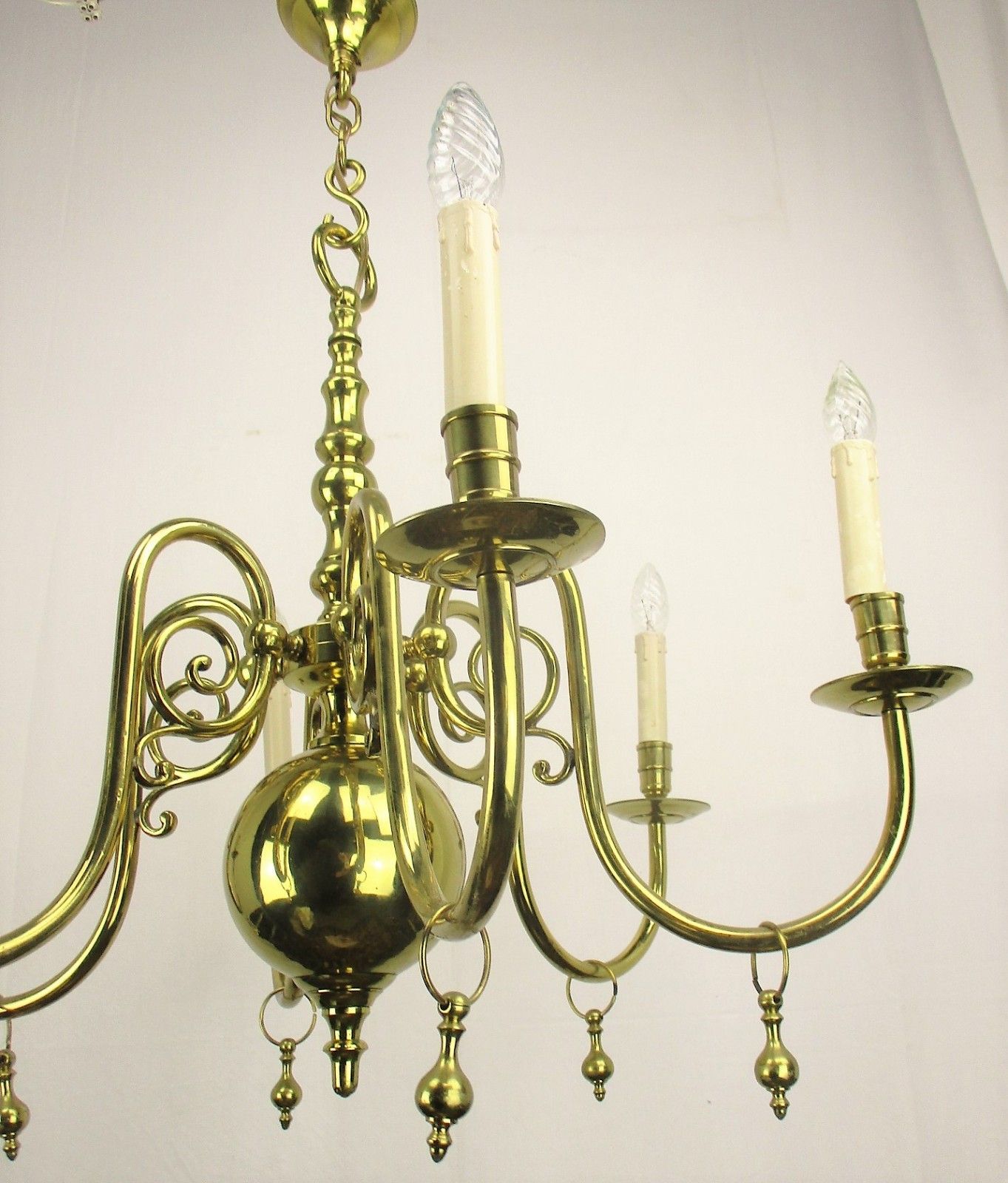 Lovely Brass Chandelier 6 Lights Arms  With Gold Toned Bells Hollywood Regency photo Lighting