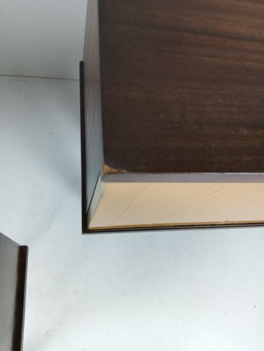Furniture Couple Vintage Nightstands End Tables Cabinets Two Toned Wood Veneer Bedroom Tab photo