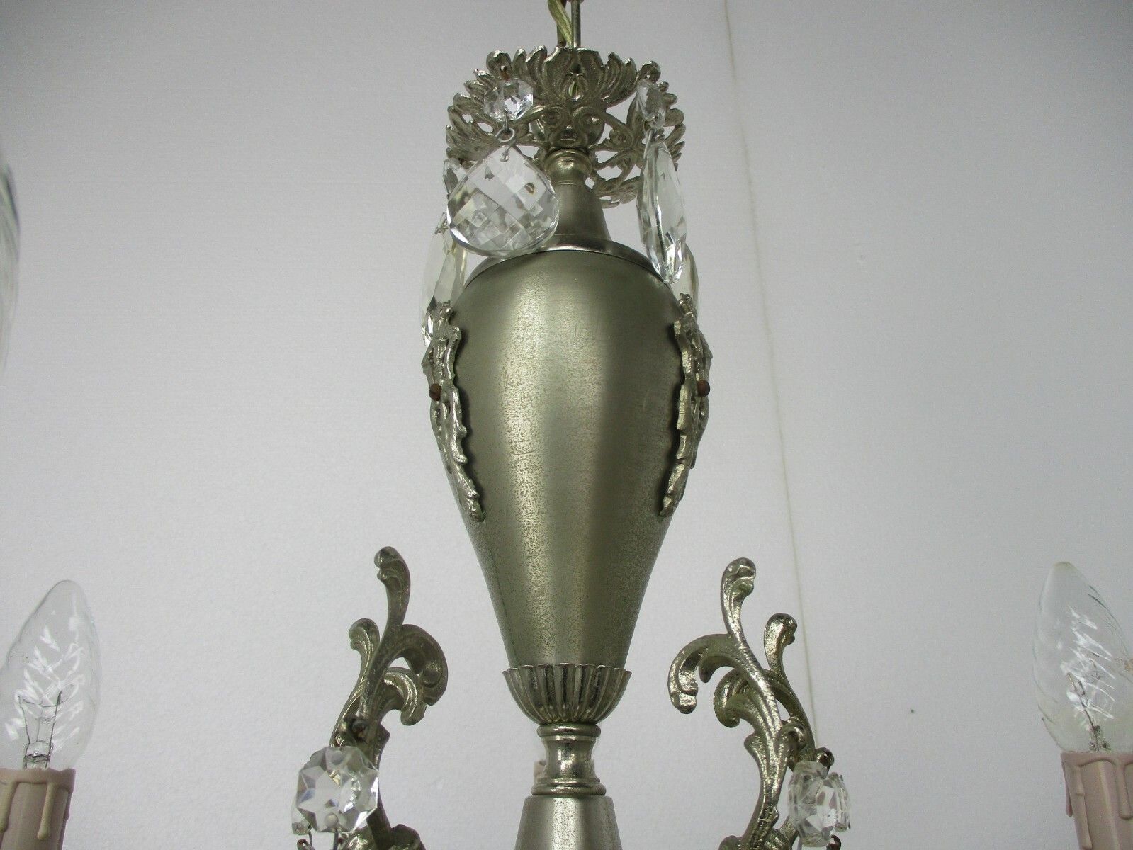 Vintage Chandelier 5 Lights Arms Art Glass Prisms Spelter Hollywood Regency photo vintage